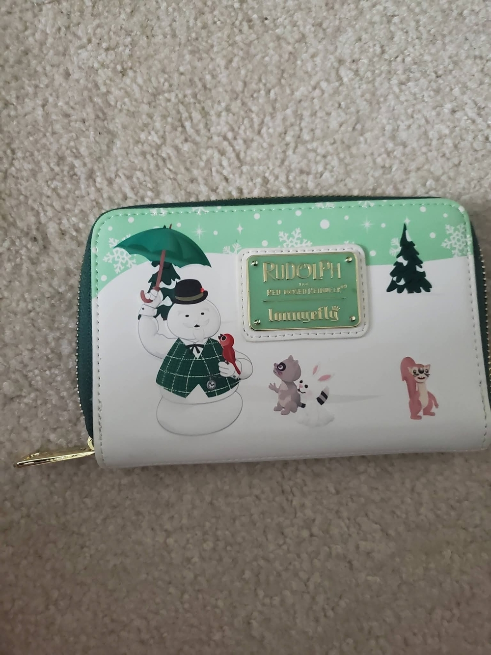 Loungefly Green & White Snowman Zip Wallet with Holiday Characters